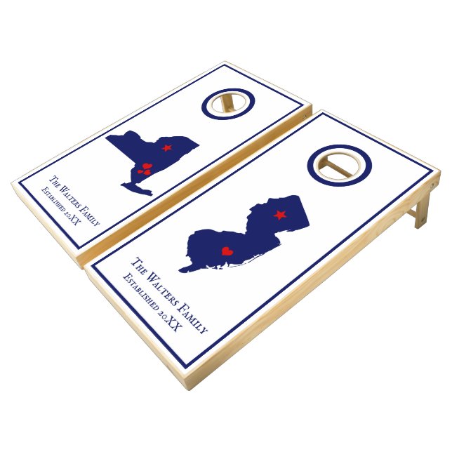 Choose Your State Maps Movable Heart Star NY NJ Cornhole Set (Angled)
