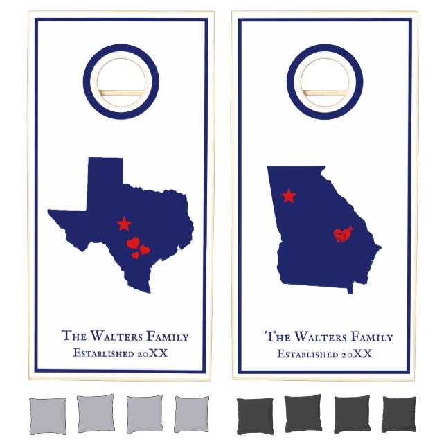 Choose Your State Maps Movable Heart Star TX GA Cornhole Set (Set)