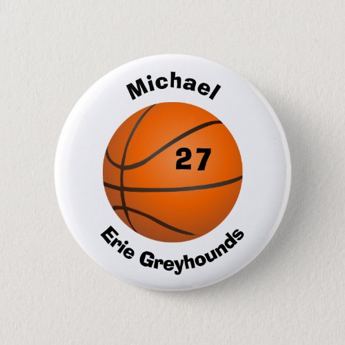 Choose your Team Color Personalized Basketball Pinback Button