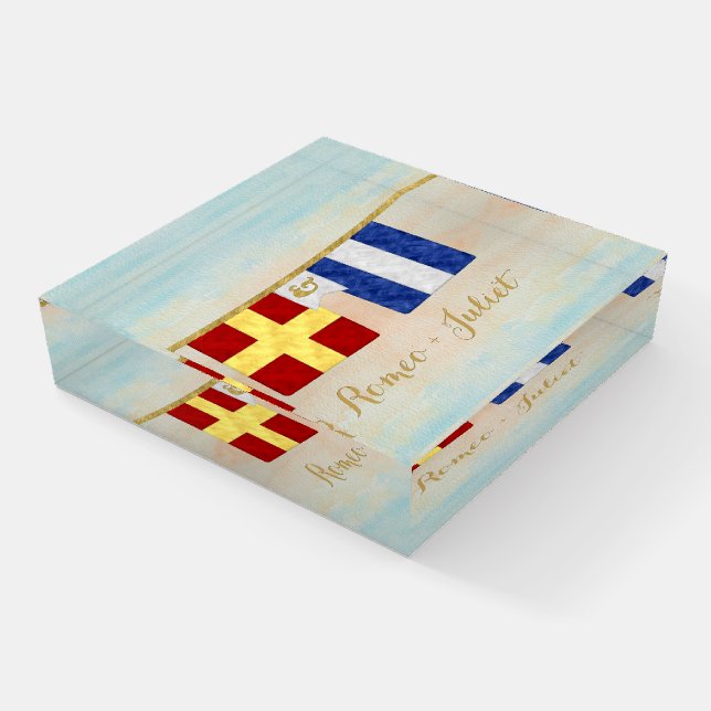 Choose Your Watercolor Couples Monogram Flags Paperweight (Angled)