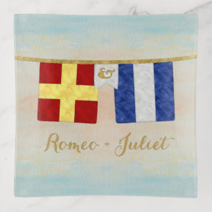 Choose Your Watercolor Couples Monogram Flags Trinket Tray