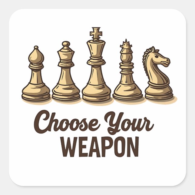 Choose Your Weapon Funny Chess Pieces Player Square Sticker (Front)