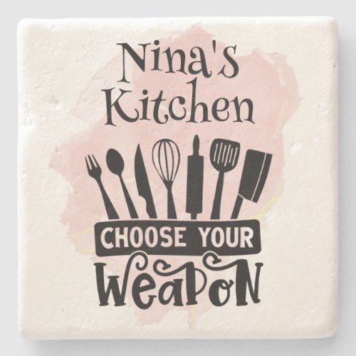 Choose Your Weapon Kitchen Tools Pink Splash Stone Coaster