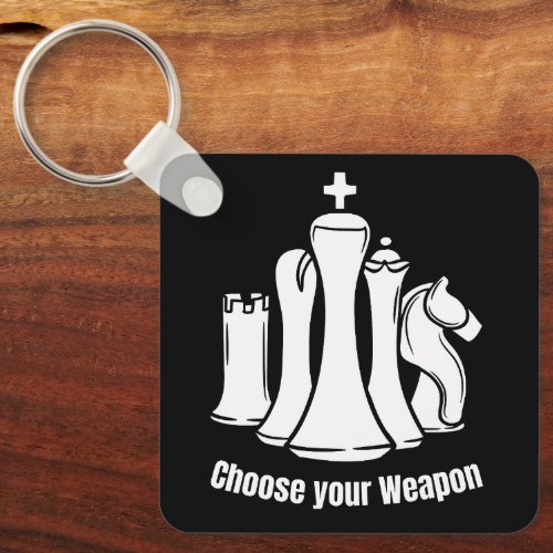Choose your weapon stylized chess board game piece keychain