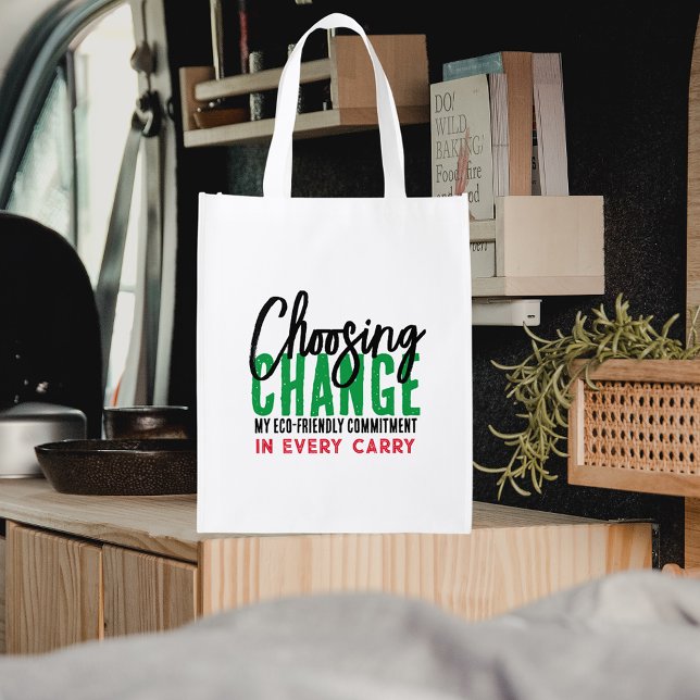 Choosing Change Bold Green & Black Typography Eco Grocery Bag (Creator Uploaded)