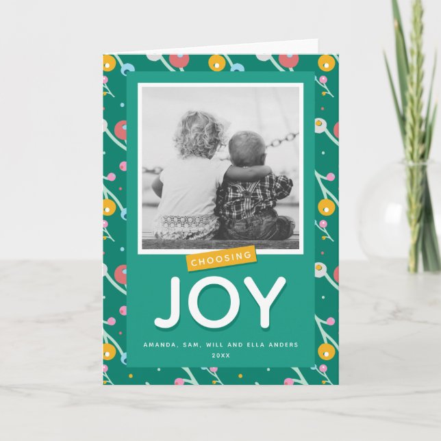 Choosing Joy Holiday Berries Custom Photo Card (Front)