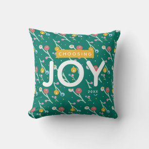 Choosing Joy Holiday Berries Green Yellow Custom Throw Pillow