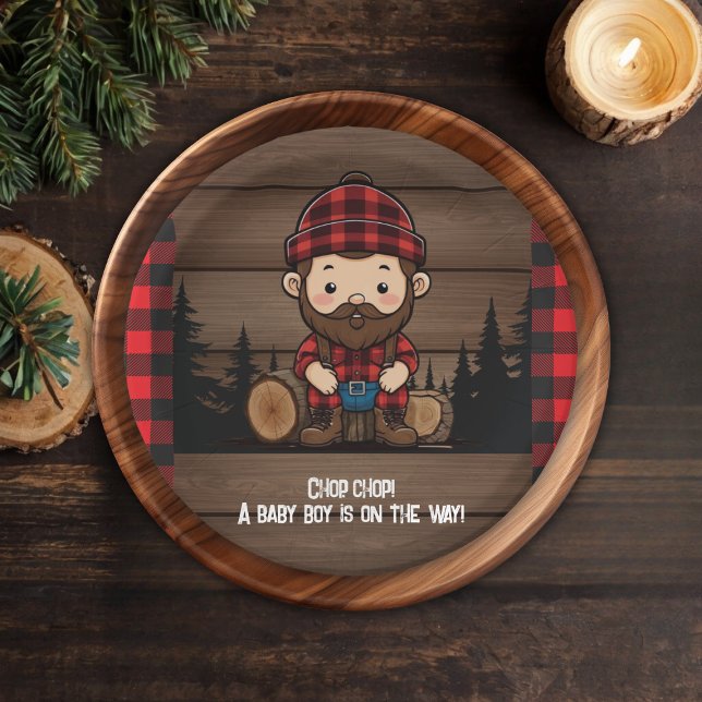 Chop Chop! Rustic Lumberjack Flannel Baby Shower Paper Plates (Creator Uploaded)