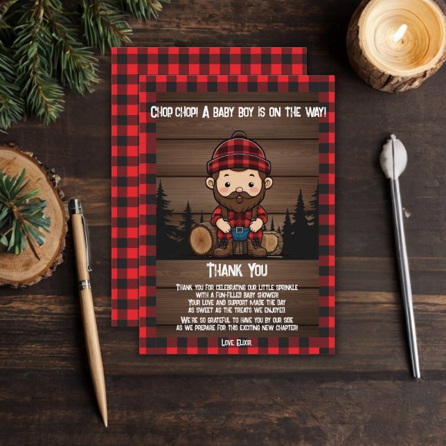Chop Chop! Rustic Lumberjack Flannel Baby Shower Thank You Card (Creator Uploaded)