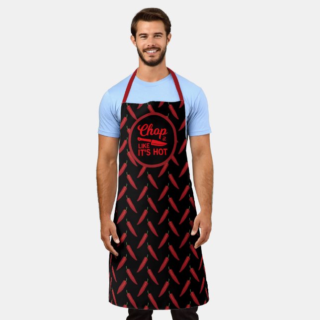Chop It Like Its Hot Red Chili Pepper Funny Chef's Apron (Worn)