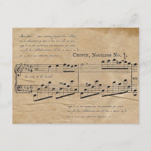 Chopin Nocturne Sheet Music French Text Postcard