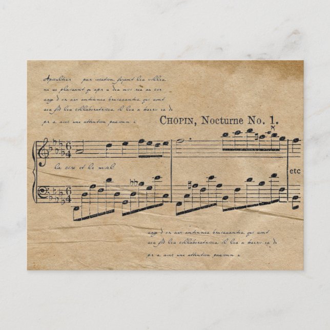 Chopin Nocturne Sheet Music French Text Postcard (Front)
