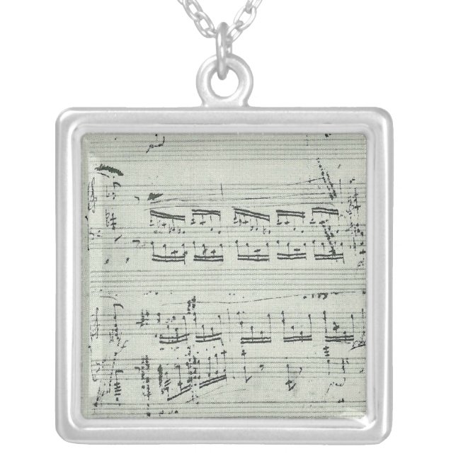 Chopin Polonaise Music Manuscript for Piano Silver Plated Necklace (Front)