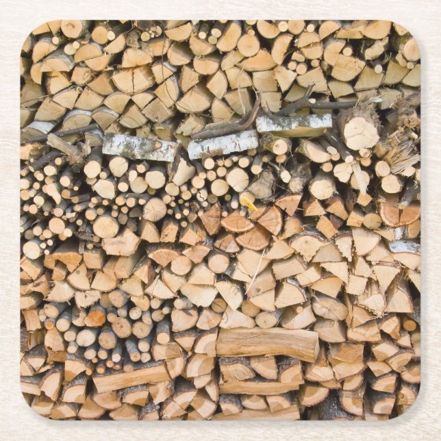 Chopped wood on a pile coaster (Front)