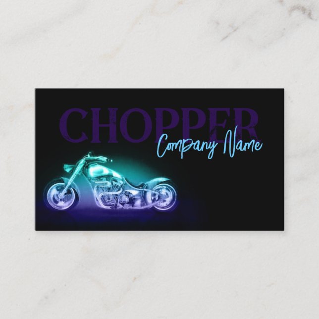Chopper Bike Neon Light Simple Black Business Card (Front)