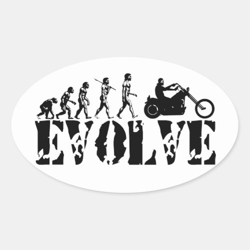 Chopper Biker Motorcycle Rider Evolution Art Oval Sticker