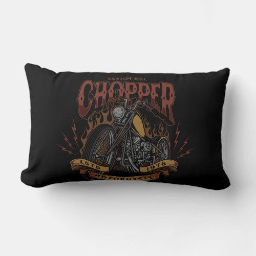 chopper custom bike style vintage illustration lumbar pillow