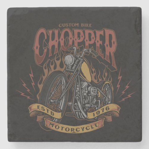 chopper custom bike style vintage illustration stone coaster