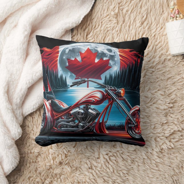 chopper freedom with the Canadian flag at night Throw Pillow (Blanket)