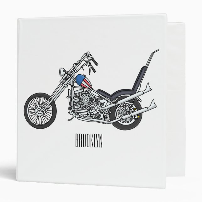 Chopper Motorcycle 1950 cartoon illustration 3 Ring Binder (Front/Inside)