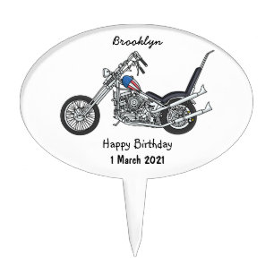 Chopper Motorcycle 1950 cartoon illustration Cake Topper