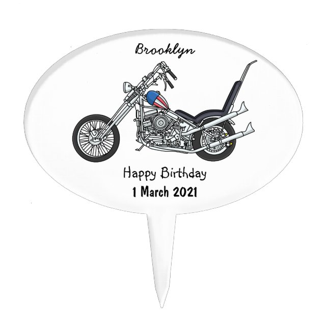 Chopper Motorcycle 1950 cartoon illustration Cake Topper (Front)