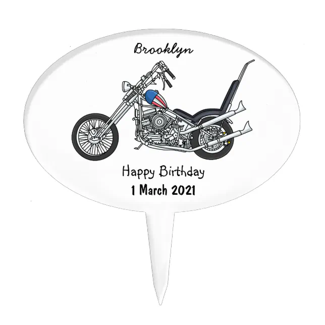 Chopper Motorcycle 1950 cartoon illustration Cake Topper | Zazzle