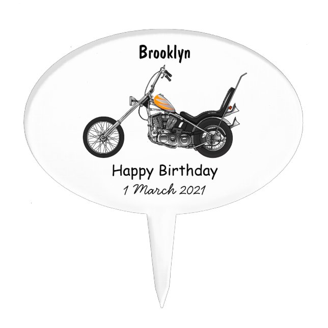Chopper Motorcycle 1950 cartoon illustration Cake Topper (Front)
