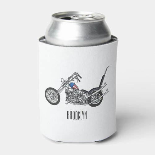 Chopper Motorcycle 1950 cartoon illustration Can Cooler