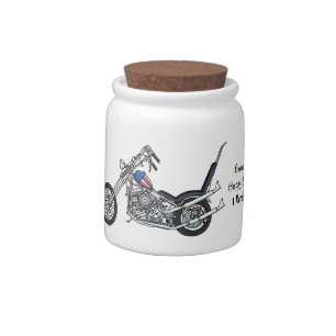 Chopper Motorcycle 1950 cartoon illustration Candy Jar