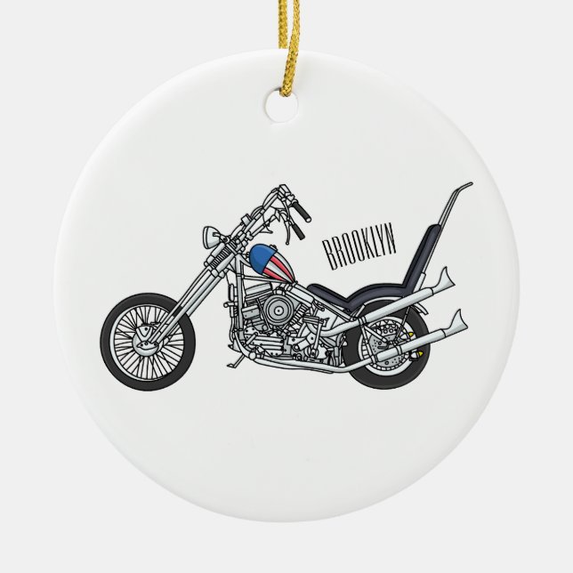 Chopper Motorcycle 1950 cartoon illustration Ceramic Ornament (Front)