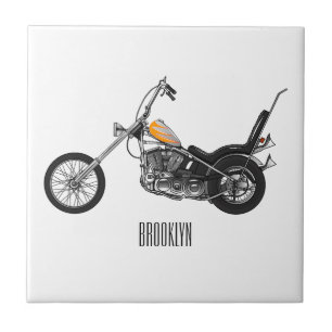 Chopper Motorcycle 1950 cartoon illustration Ceramic Tile