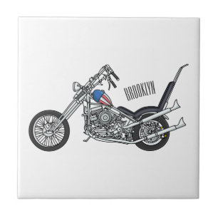 Chopper Motorcycle 1950 cartoon illustration Ceramic Tile