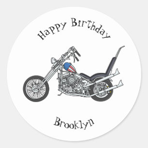 Chopper Motorcycle 1950 cartoon illustration Classic Round Sticker