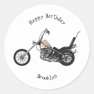 Chopper Motorcycle 1950 cartoon illustration Classic Round Sticker