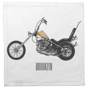 Chopper Motorcycle 1950 cartoon illustration Cloth Napkin
