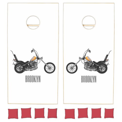 Chopper Motorcycle 1950 cartoon illustration Cornhole Set