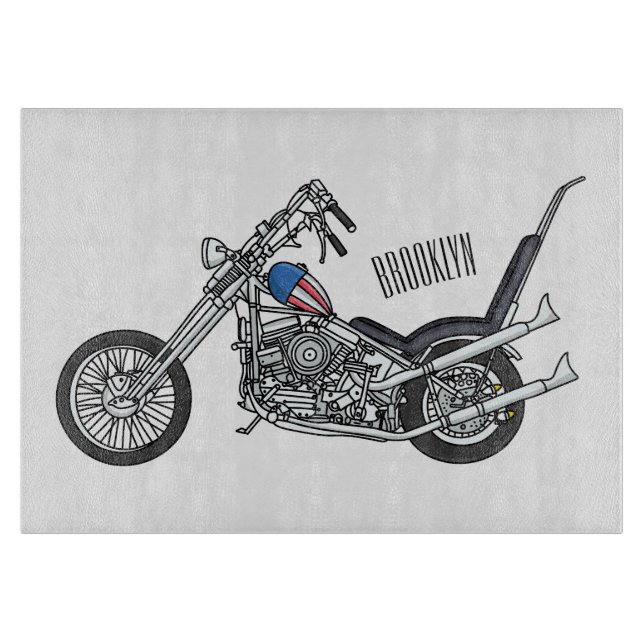 Chopper Motorcycle 1950 cartoon illustration Cutting Board (Front)