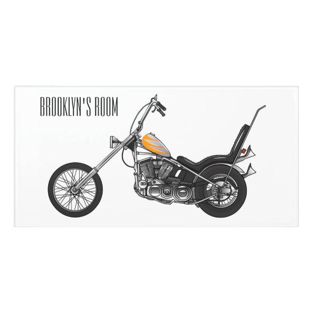 Chopper Motorcycle 1950 cartoon illustration Door Sign (Classic Front)