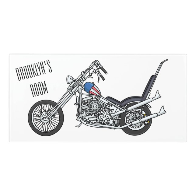 Chopper Motorcycle 1950 cartoon illustration Door Sign (Classic Front)