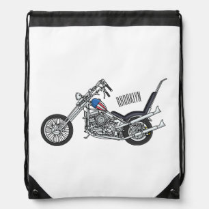 Chopper Motorcycle 1950 cartoon illustration Drawstring Bag