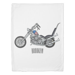 Chopper Motorcycle 1950 cartoon illustration Duvet Cover