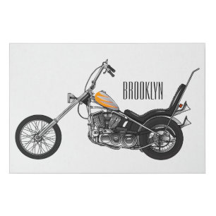 Chopper Motorcycle 1950 cartoon illustration Faux Canvas Print
