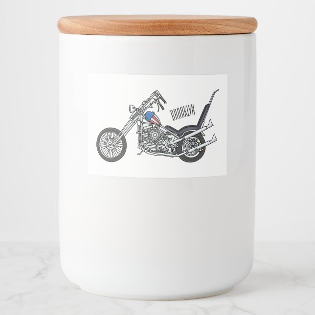 Chopper Motorcycle 1950 cartoon illustration Food Label (Front)