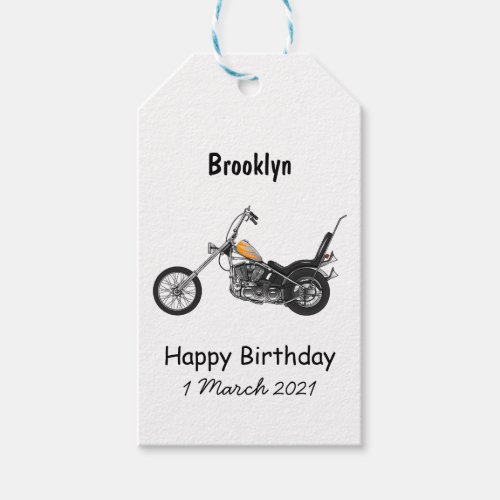 Chopper Motorcycle 1950 cartoon illustration Gift Tags