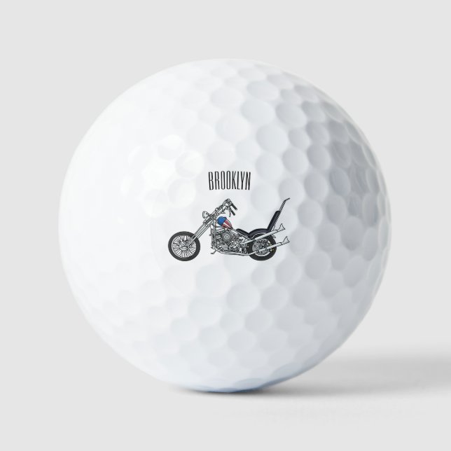Chopper Motorcycle 1950 cartoon illustration  Golf Balls (Front)