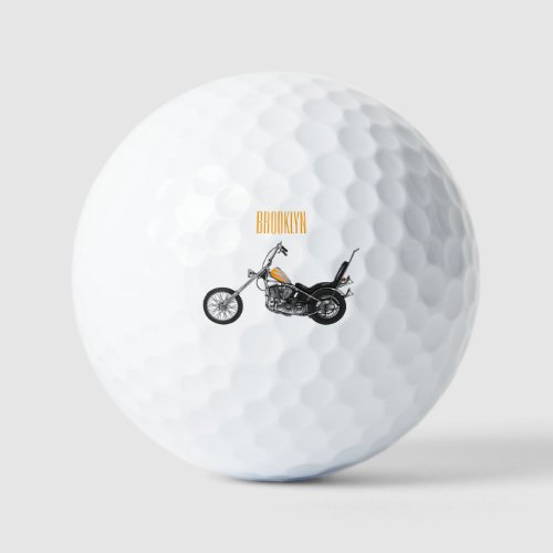 Chopper Motorcycle 1950 cartoon illustration Golf Balls