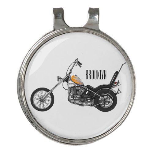 Chopper Motorcycle 1950 cartoon illustration Golf Hat Clip