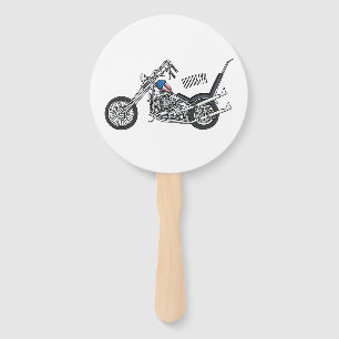 Chopper Motorcycle 1950 cartoon illustration Hand Fan