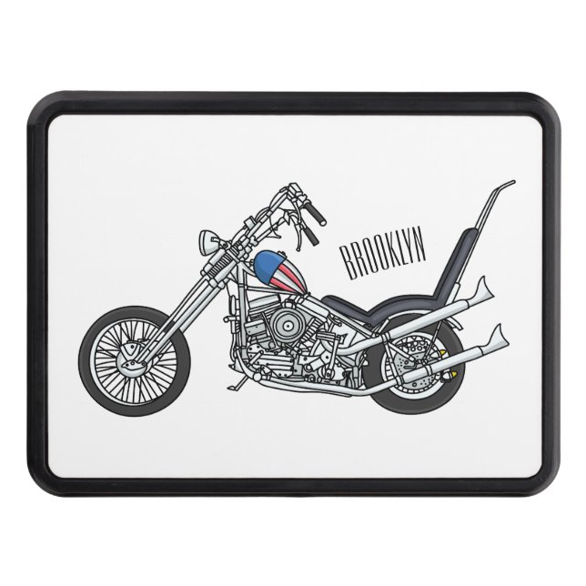 Chopper Motorcycle 1950 cartoon illustration Hitch Cover (Front)